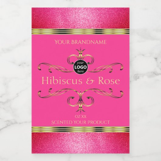 女の子らしいピンクゴールドのラベル グリッター縁取り ロゴ フードラベル (シングルラベル)