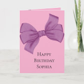 女の子らしいピンクパープルのリボン誕生日 カード (正面)