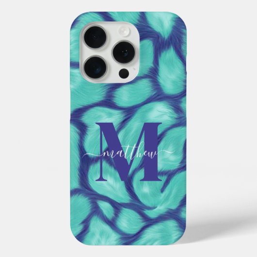 女の子らしいブルーとターコイズのヒョウ柄プリント オーダーメイド Case-Mate iPhoneケース (裏面)