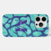 女の子らしいブルーとターコイズのヒョウ柄プリント オーダーメイド Case-Mate iPhoneケース (裏面 (横))