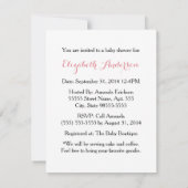 女の子らしいベイビーシャワーのキュートなピンクの傘にリボン 招待状 (裏面)