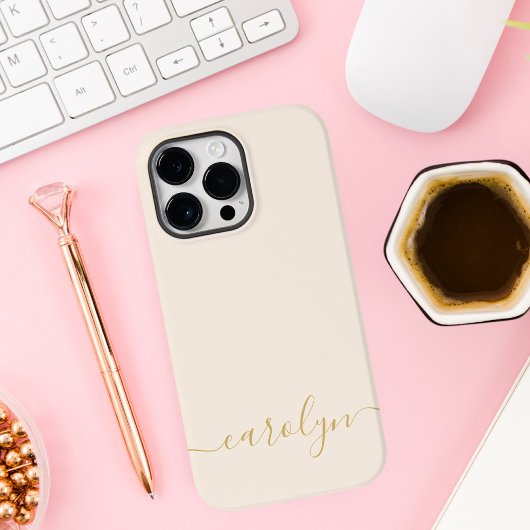 女の子らしいベージュのモノグラム モダンスクリプト パーソナライズド Case-Mate iPhoneケース