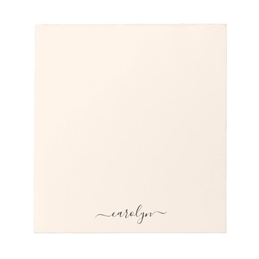 女の子らしいベージュのモノグラム 現代的なスクリプト パーソナライズド ノートパッド (正面)