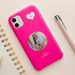 女の子らしいホットピンクの写真と名前のオリジナルモダン Case-Mate iPhone 14ケース