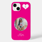 女の子らしいホットピンクの写真と名前のオリジナルモダン Case-Mate iPhoneケース (裏面)