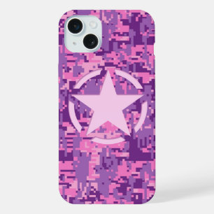 女の子らしいホットピンク デジタルカモフラージュ スター iPhone 15 PLUSケース