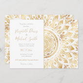 女の子らしいホワイトゴールドの曼荼羅花模様 招待状 (正面/裏面)