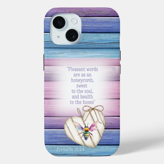 女の子らしいマーブルブルーの木のハートの水彩Beeの聖書 Case-Mate iPhoneケース (裏面)