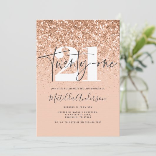 女の子らしいモダンなピンクのグリッター タイポグラフィー 21歳の誕生日 (スタンド正面)
