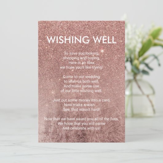 女の子らしいモダンなローズゴールドのグリッター箔の願い井戸 招待状 (スタンド正面)