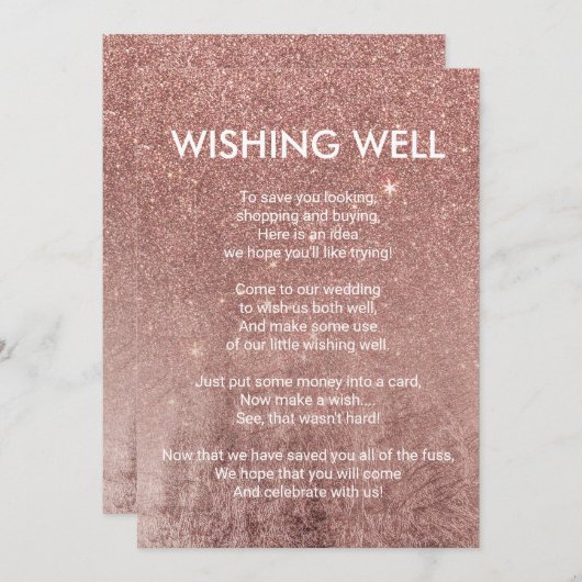 女の子らしいモダンなローズゴールドのグリッター箔の願い井戸 招待状 (正面/裏面)