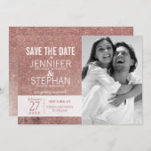 女の子らしいモダンなローズゴールドのグリッター箔 Save the Dates セーブザデート (正面/裏面)