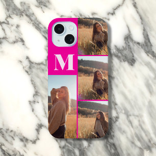 女の子らしいモノグラム写真 濃いピンク iPhone 15ケース