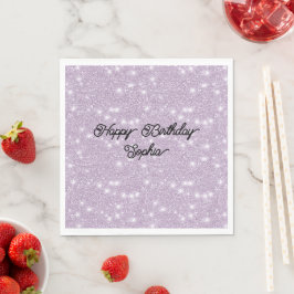 女の子らしいラベンダーグリッターきらめきお誕生日おめでとう スタンダードランチョンナプキン