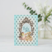 女の子らしいリボンのテディベアのベビーシャワーの招待状 招待状 (スタンド正面)