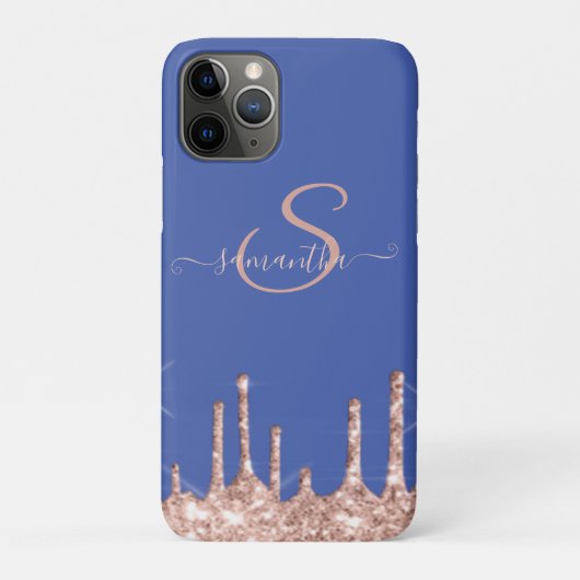女の子らしいローズゴールドラメドリップス モノグラム Case-Mate iPhoneケース (裏)