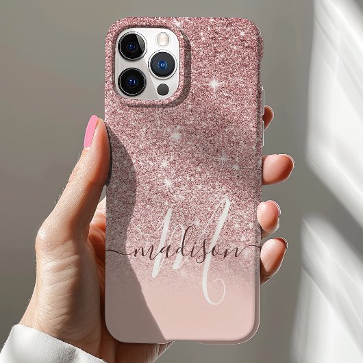 女の子らしいローズゴールドラメモノグラムネーム Case-Mate iPhoneケース