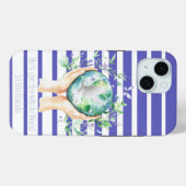 女の子らしい信仰 ブルー ホワイト ストライプ 地球 手 ハト Case-Mate iPhoneケース (裏面 (横))