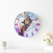 女の子らしい写真 明るい虹色のグラデーション ローマ数字 ラージ壁時計 (ホーム)