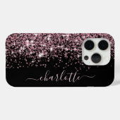 女の子らしい名前 スパークル ピンク グリッター 枠 黒 Case-Mate iPhoneケース (裏面 (横))