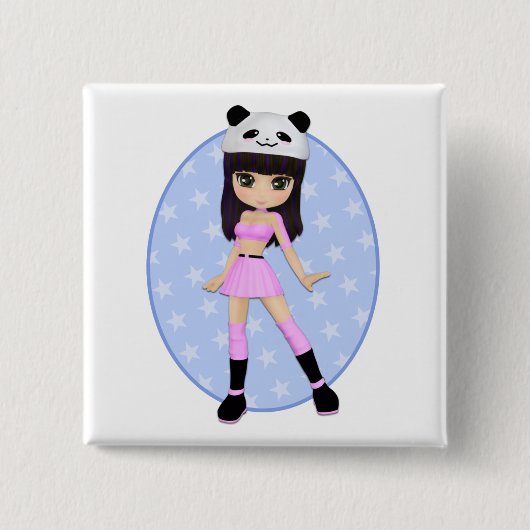 女の子らしい女の子のデビーのパーティーの正方形ボタン 缶バッジ (正面)