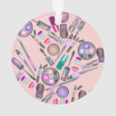 女の子らしい女の子のピンクの手塗りの水彩画の化粧 オーナメント (裏面)