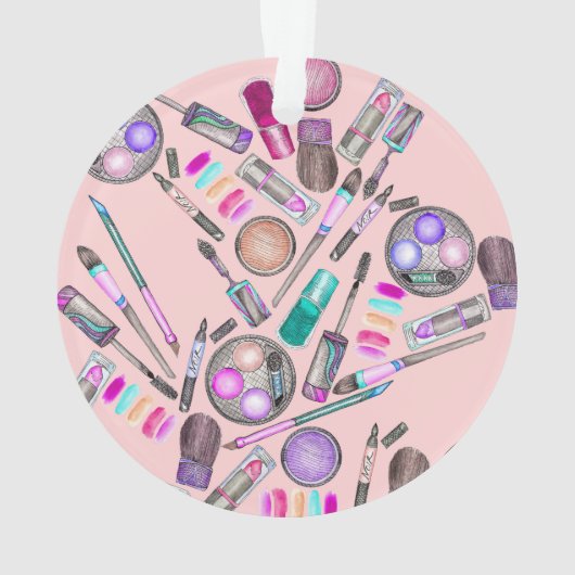 女の子らしい女の子のピンクの手塗りの水彩画の化粧 オーナメント (裏面)