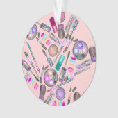 女の子らしい女の子のピンクの手塗りの水彩画の化粧 オーナメント (正面)