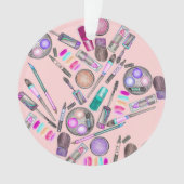 女の子らしい女の子のピンクの手塗りの水彩画の化粧 オーナメント (正面)