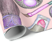 女の子らしい女の子のピンクの手塗りの水彩画の化粧 ラッピングペーパー (ロールコーナー)