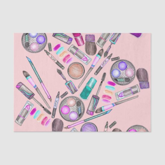 女の子らしい女の子のピンクの手塗りの水彩画の化粧 薄葉紙 (正面)