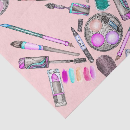 女の子らしい女の子のピンクの手塗りの水彩画の化粧 薄葉紙 (詳細)