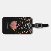 女の子らしい女の子グラムピンクグリッターハート ラゲッジタグ (正面横)