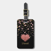 女の子らしい女の子グラムピンクグリッターハート ラゲッジタグ (正面縦)