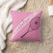 女の子らしい女の子ストライプのピンクテニスラケット&ボールカワイイ クッション (ブランケット)