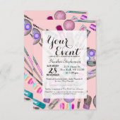 女の子らしい女の子ハン色彩の鮮やかド水色化粧オンピンク 招待状 (正面/裏面)