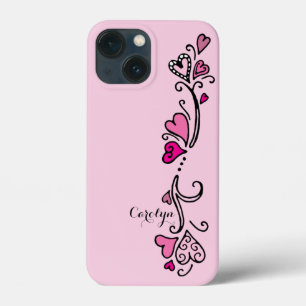 女の子らしい女の子ホットピンクハートと名前 iPhone 13 MINIケース
