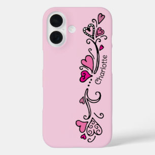 女の子らしい女の子ホットピンクハート名Case-Mate iPh iPhone 16ケース