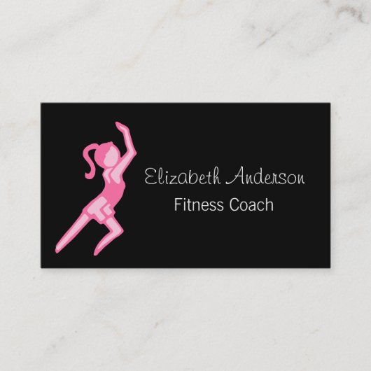 女の子らしい女の子モダンピンクアンドブラックフィットネスコーチ 名刺 (正面)