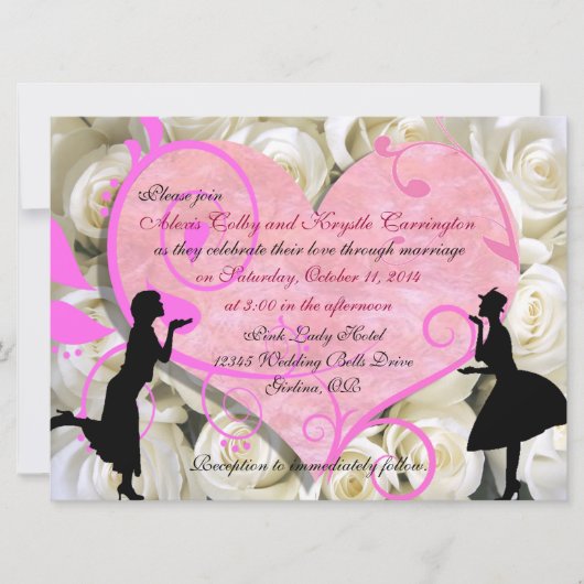 女の子らしい女の子レカスタムズビアン結婚式招待状 招待状 (正面)