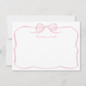 女の子らしい水彩ピンクのボウブライダルシャワー サンキューカード (正面)