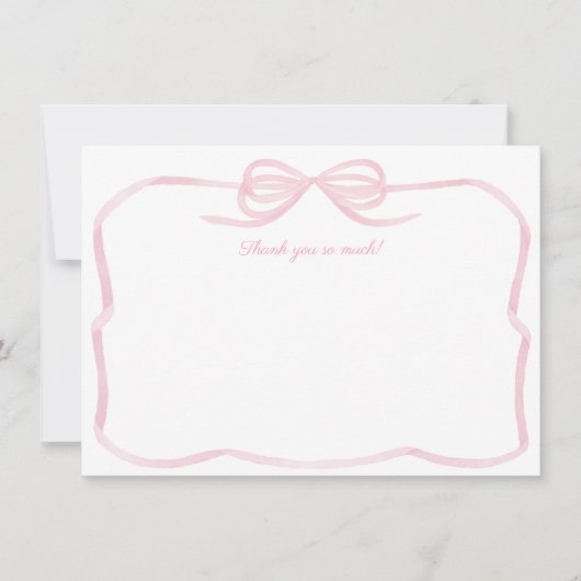 女の子らしい水彩ピンクのボウブライダルシャワー サンキューカード (正面)