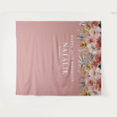 女の子らしい水彩花の30歳誕生日ピンクのシックなタ タペストリー (正面(横))