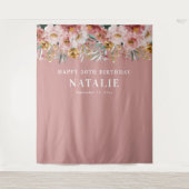 女の子らしい水彩花の30歳誕生日ピンクのシックなタ タペストリー (正面)