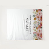 女の子らしい水彩花の30歳誕生日ピンクシック タペストリー (正面(横))