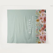 女の子らしい水彩花の30歳誕生日青シック タペストリー (正面(横))