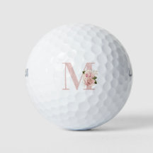 女の子らしい淡いパールローズゴールドのグリッター花モノグラムM