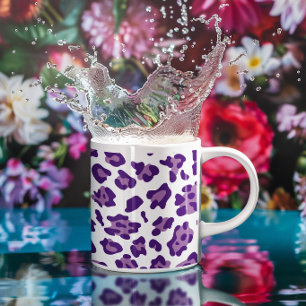 女の子らしい白とロイヤルパープルとラベンダーのヒョウ柄 コーヒーマグカップ