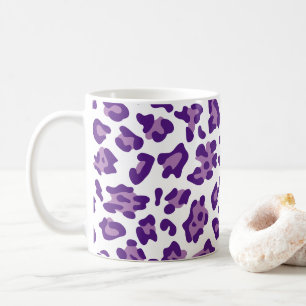 女の子らしい白とロイヤルパープルとラベンダーのヒョウ柄 コーヒーマグカップ