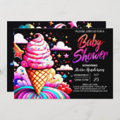 女の子らしい編集可能なアイスクリームベイビーシャワー 招待状 (正面/裏面)